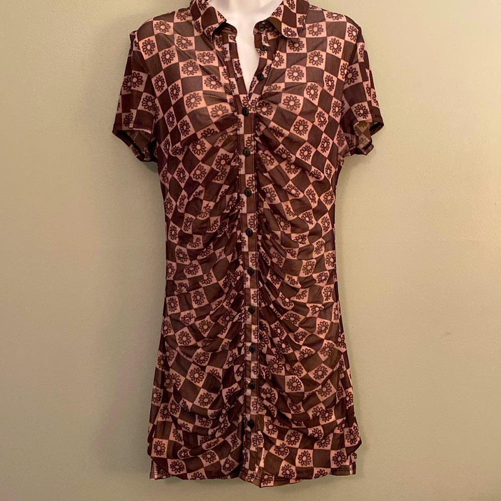 Urban outfitters button, front mesh, mini dress.